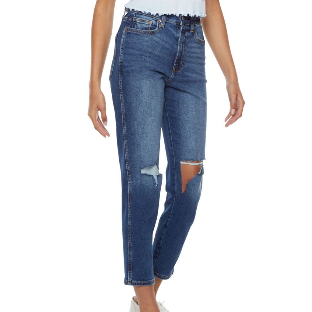 New Mom Jeans Highest Rise Semi-Relaxed Fit & Tapered Leg Distressed